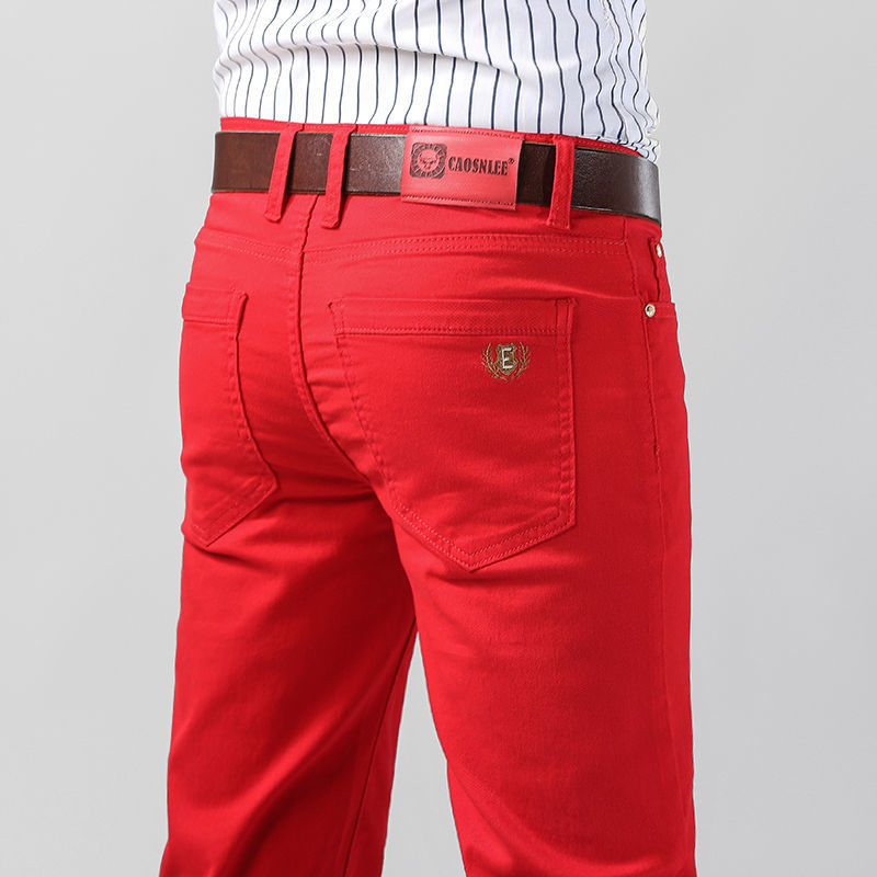 Jean extensible en Denim color - Aglaonema Red avis et prix